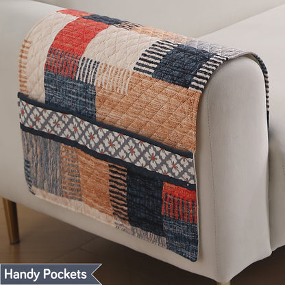 LiefNest Printed Holland Velvet Sofa Mat with Foam Filling - Urban Grid Multicolor for 1/2/3 Seater & Armrest