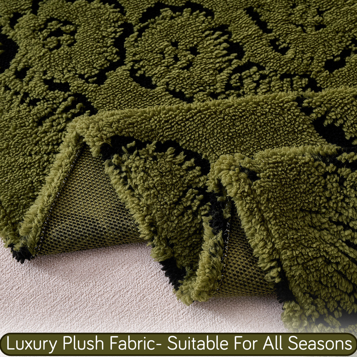 'Camellia Blossom Series' Luxury Plush Sofa Cover Throw, Forest Olive