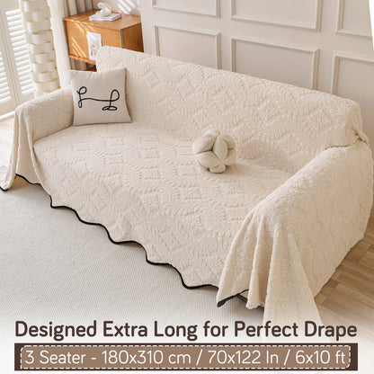 Buy Light Cream Colour Wavy Petal Crest Series Plush Sofa Throw – 3 Seater Sofas | HOKIPO