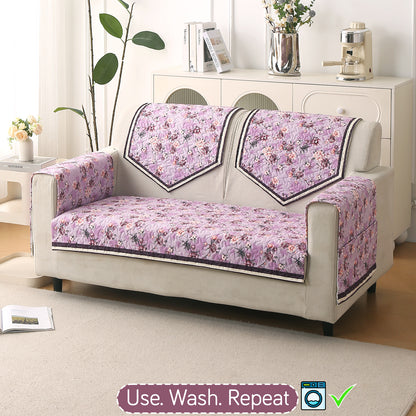 Florentina Series Printed Holland Velvet Sofa Mat - Peony Lavender