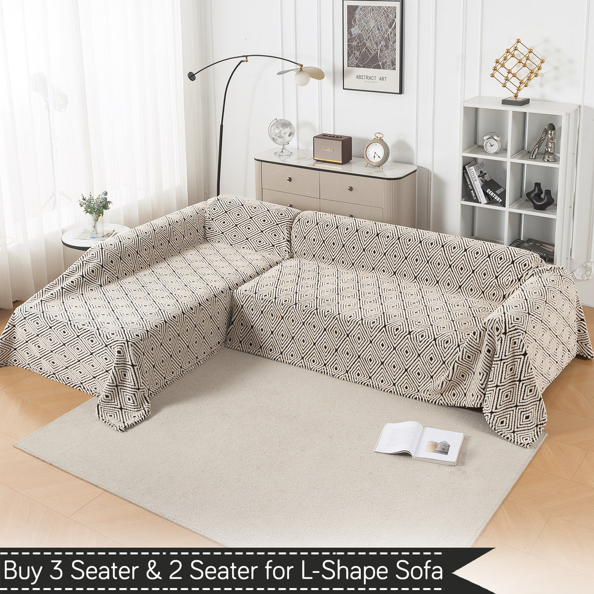 Buy Geometric Diamond Noirea Series Luxury Plush Sofa Throw for L-shape Sofas - 3 & 2 Seater Sofa Sets | HOKIPO