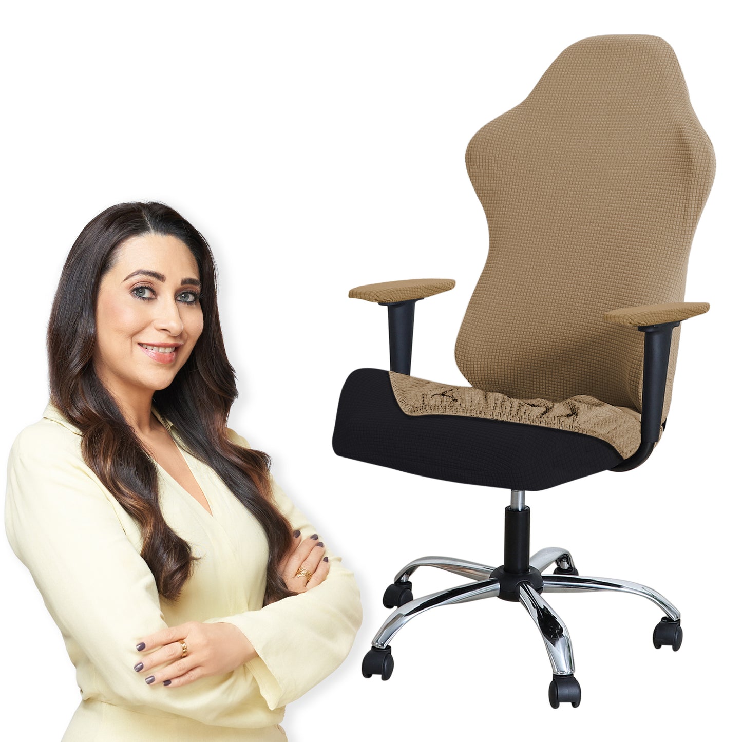 Stretchable Jacquard Elastic Gaming Chair Cover, Light Brown