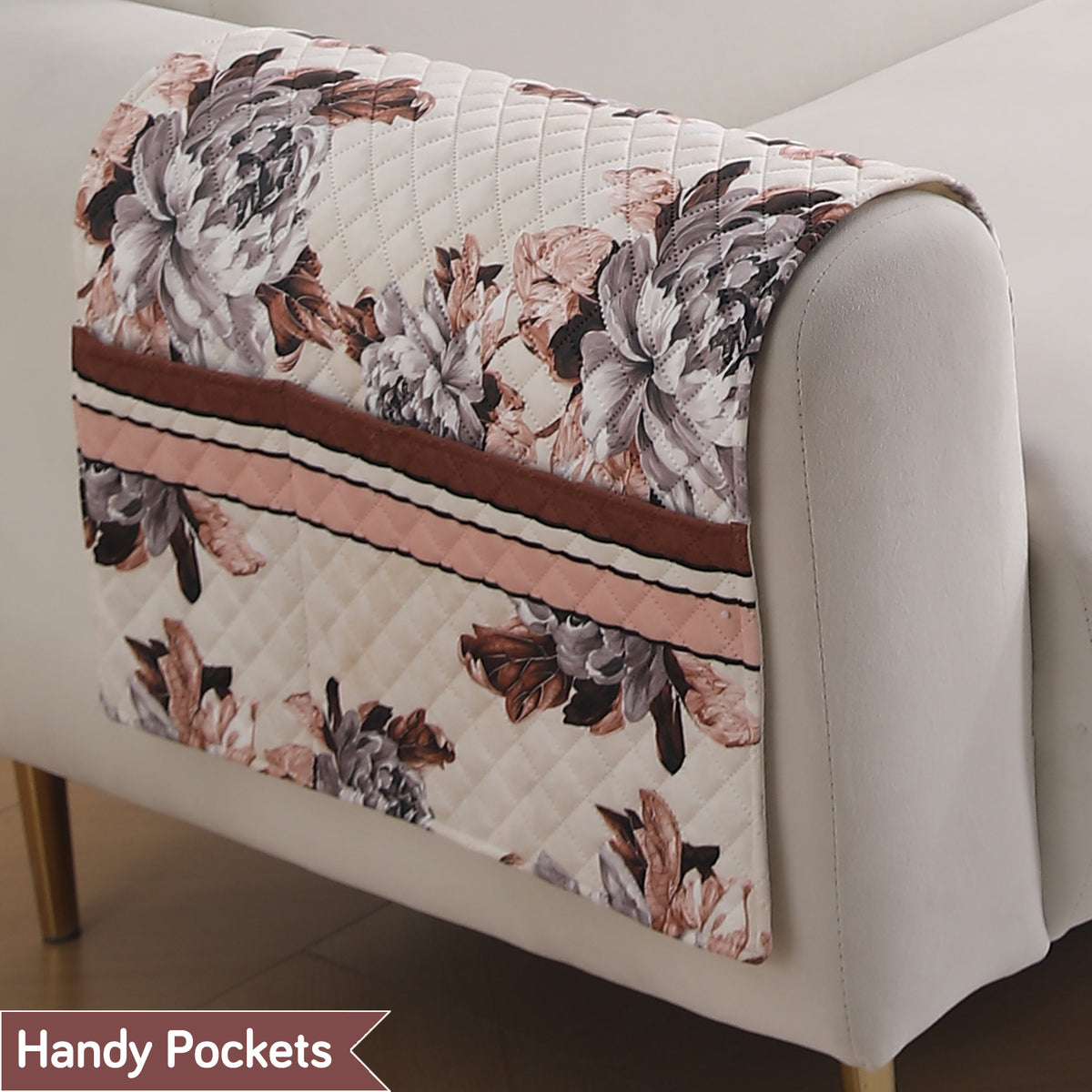 LiefNest Holland Velvet Sofa Cover Mat with Foam Filling -  Chrysanthemum Bloom Soft Beige