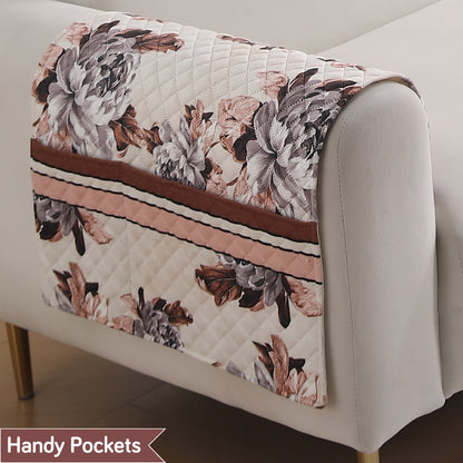 LiefNest Holland Velvet Sofa Cover Mat with Foam Filling -  Chrysanthemum Bloom Soft Beige