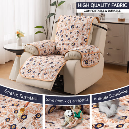 Quilted Cover for Recliner Sofa with SecureFit Belt & Side Pocket, Light Peach Candytuft