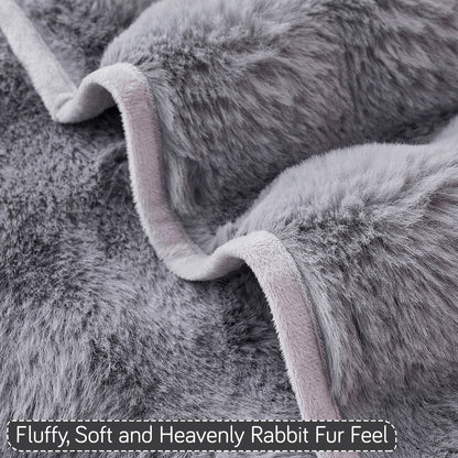 'FurHug' Premium Faux Rabbit Fur Sofa Seat Mats, Cool Grey