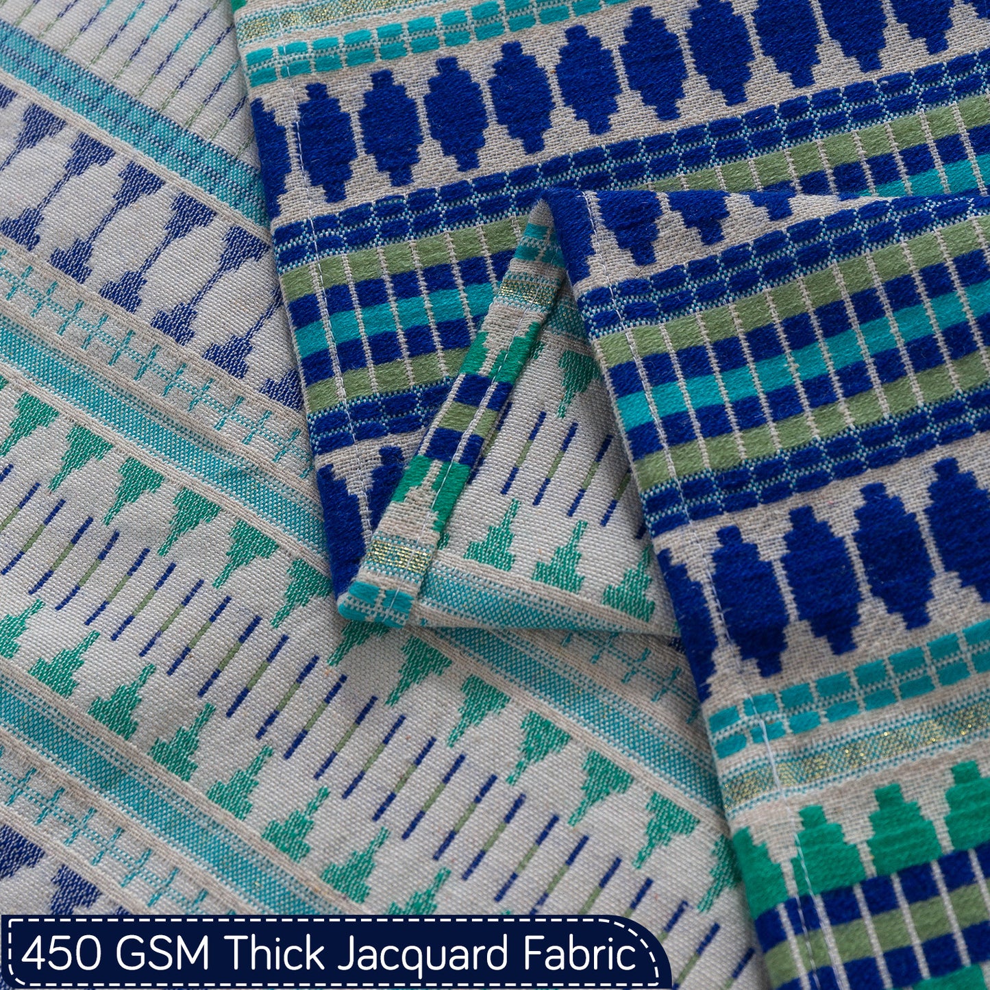 Artisan Boho Series 5-Seater Sofa Cover with Tassels (3+1+1), Royal Blue