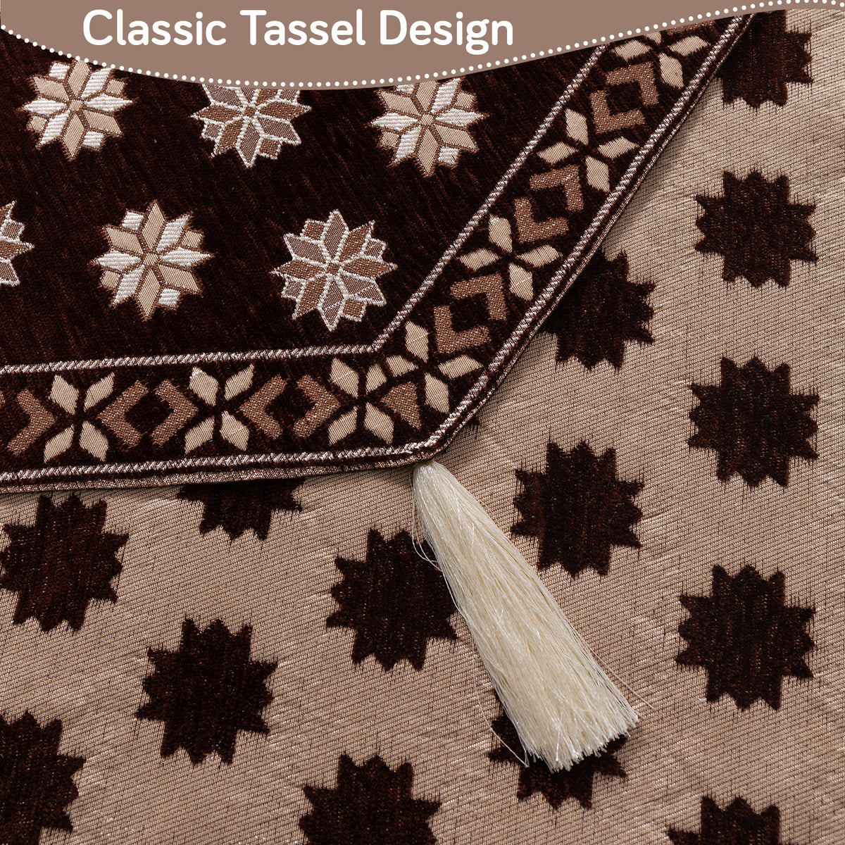 Heritage Weave Premium Jacquard Sofa Cover Set with Tassels - Coffee Brown