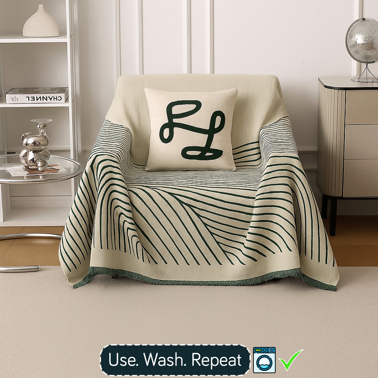 WaveLoom Collection Printed Chenille Sofa Cover Throw, Peacock Green