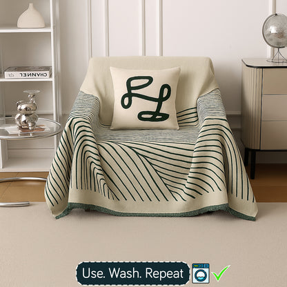 WaveLoom Collection Printed Chenille Sofa Cover Throw, Peacock Green