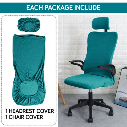 Water Repellent Office Chair Cover with Headrest (High-Back) – 210 GSM Stretch Jacquard – Washable, Anti-Slip Fit for Ergonomic Mesh Office Chairs, Teal