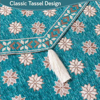 Heritage Weave Premium Jacquard Sofa Cover Set with Tassels - Emerald Teal