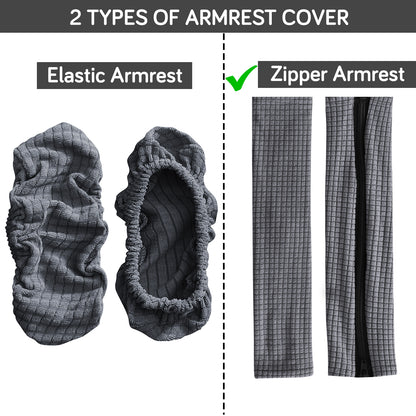 210gsm Jacquard Water Repellent Armrest Covers for Office Chair (Zipper Style), 1 Pair, Dark Grey
