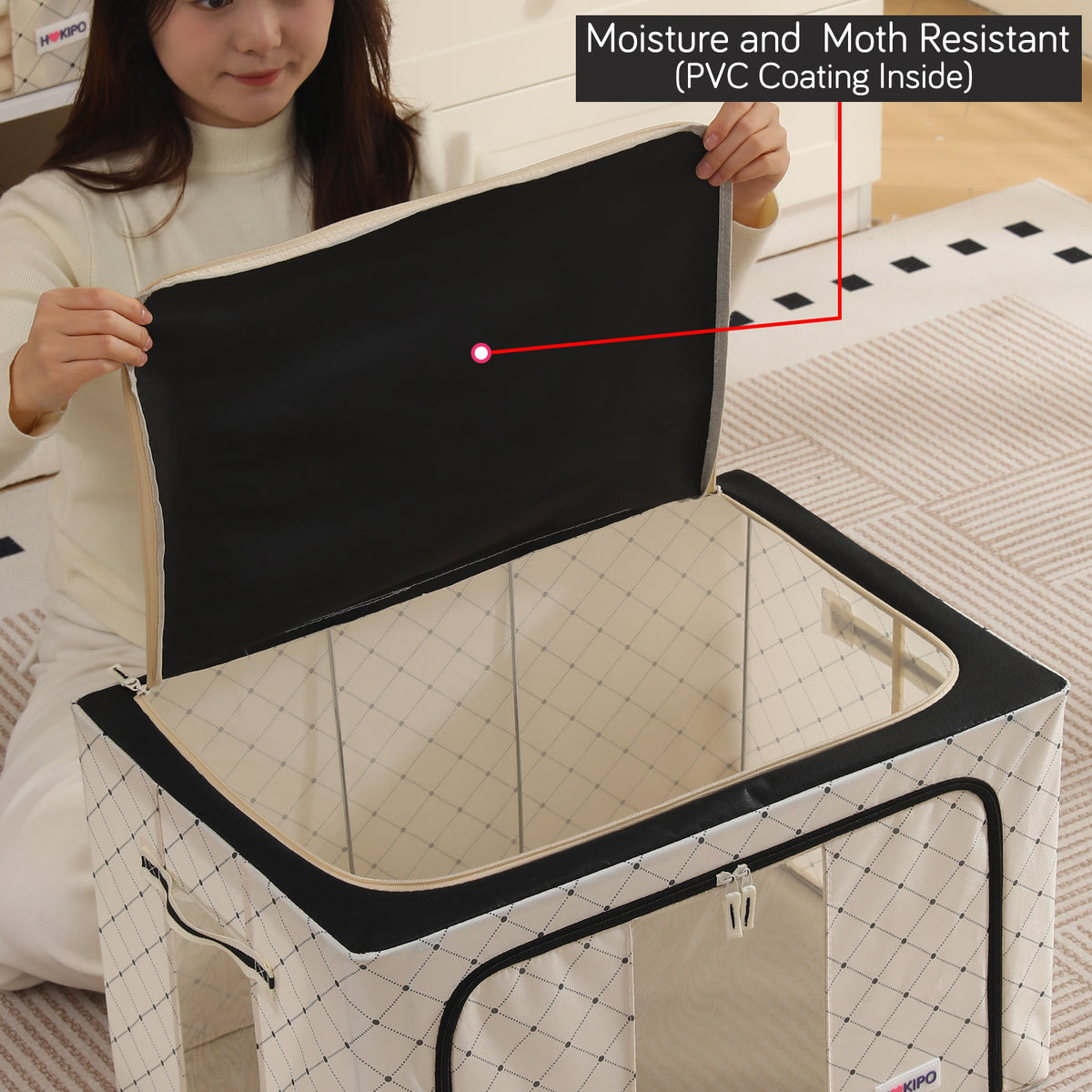 Folding Cloth Storage Box and Organizer for Wardrobe - Ivory Noir