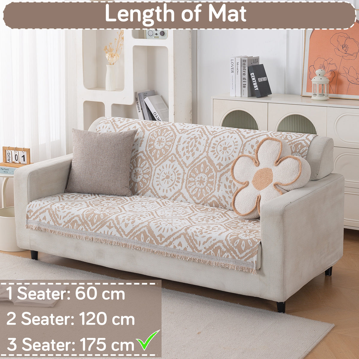 Premium 320 GSM Chenille Sofa Cover 'Serene Abode Series', Boho Floral Tile