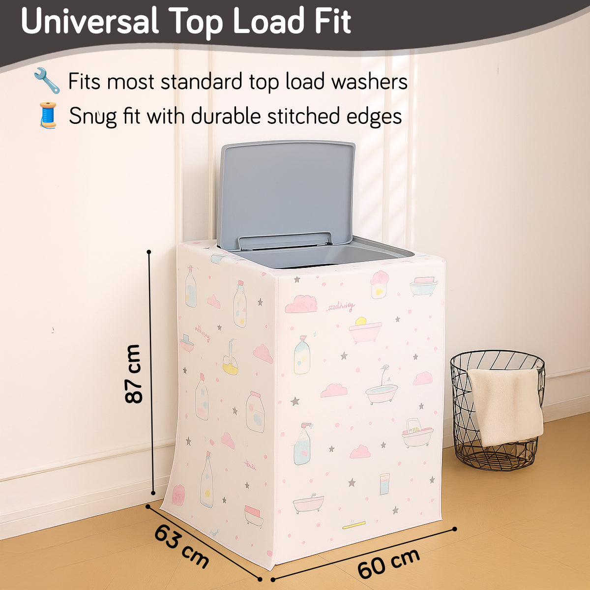Buy Whimsical Bottles print washing machine ka cover | Hokipo