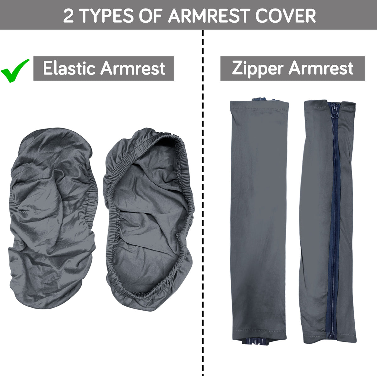 140gsm Armrest Covers for Office Chair (Elastic Style), 1 Pair, Grey
