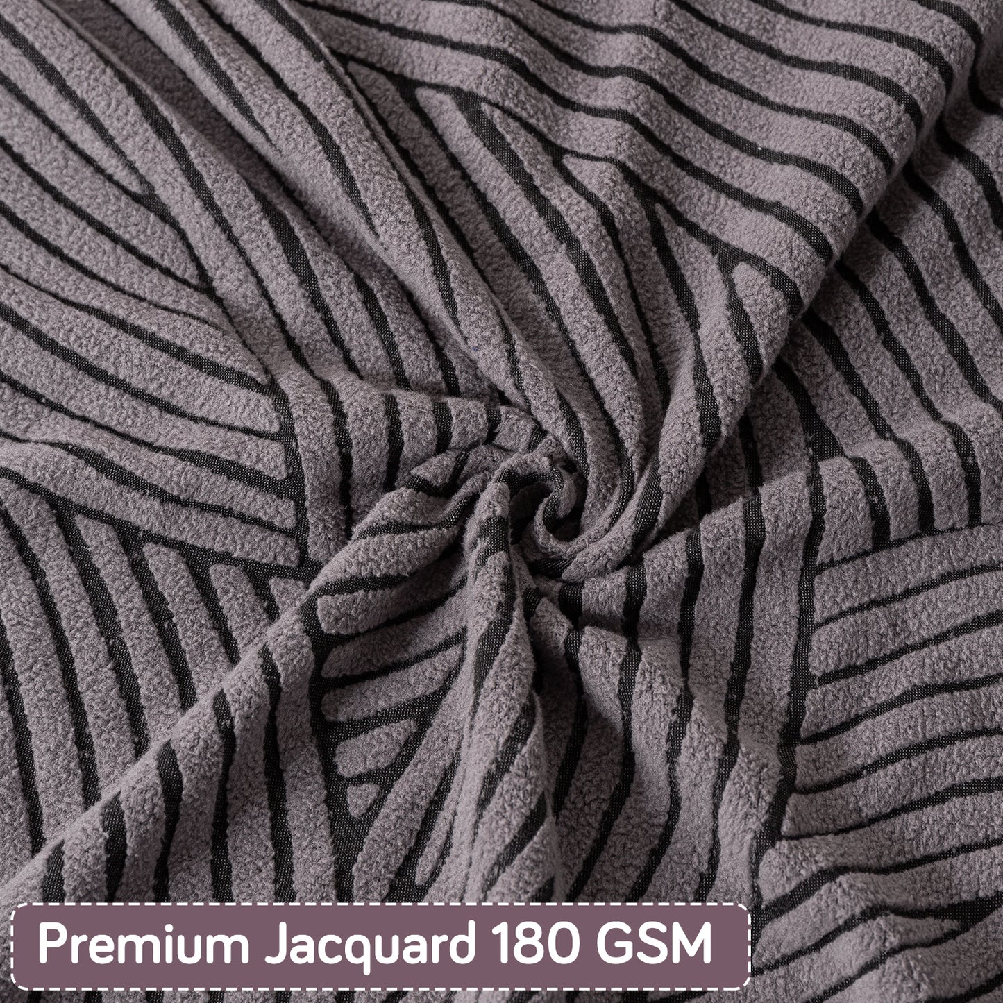 'WaveLine Series' Jacquard Cushion Cover Set of 2, Charcoal Grey