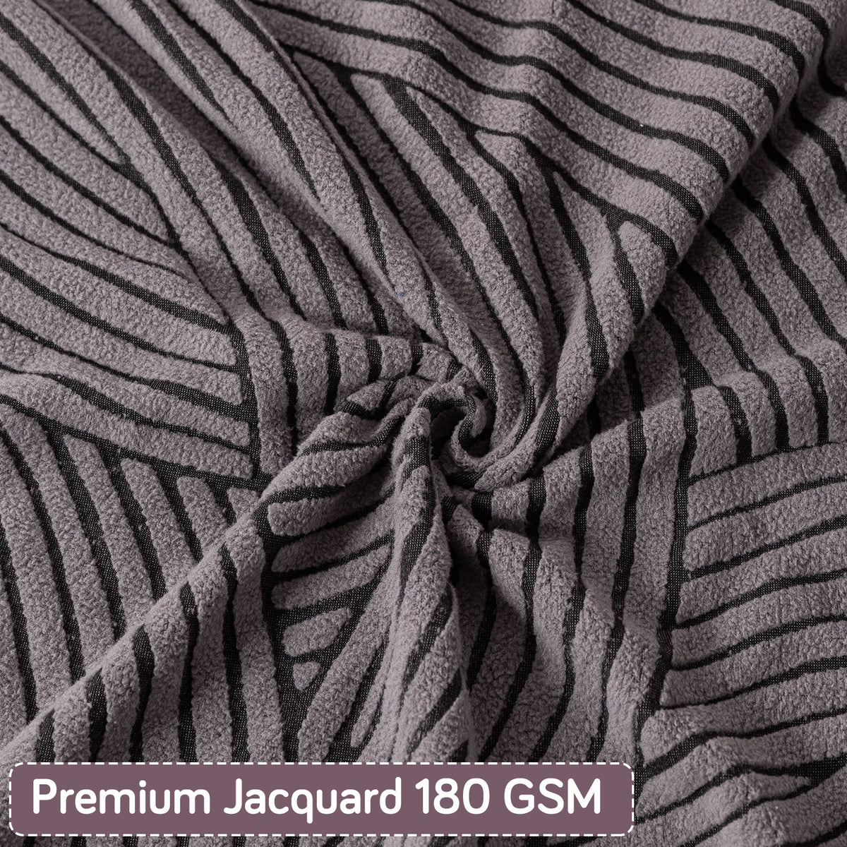 'WaveLine Series' Jacquard Cushion Cover Set of 2, Charcoal Grey