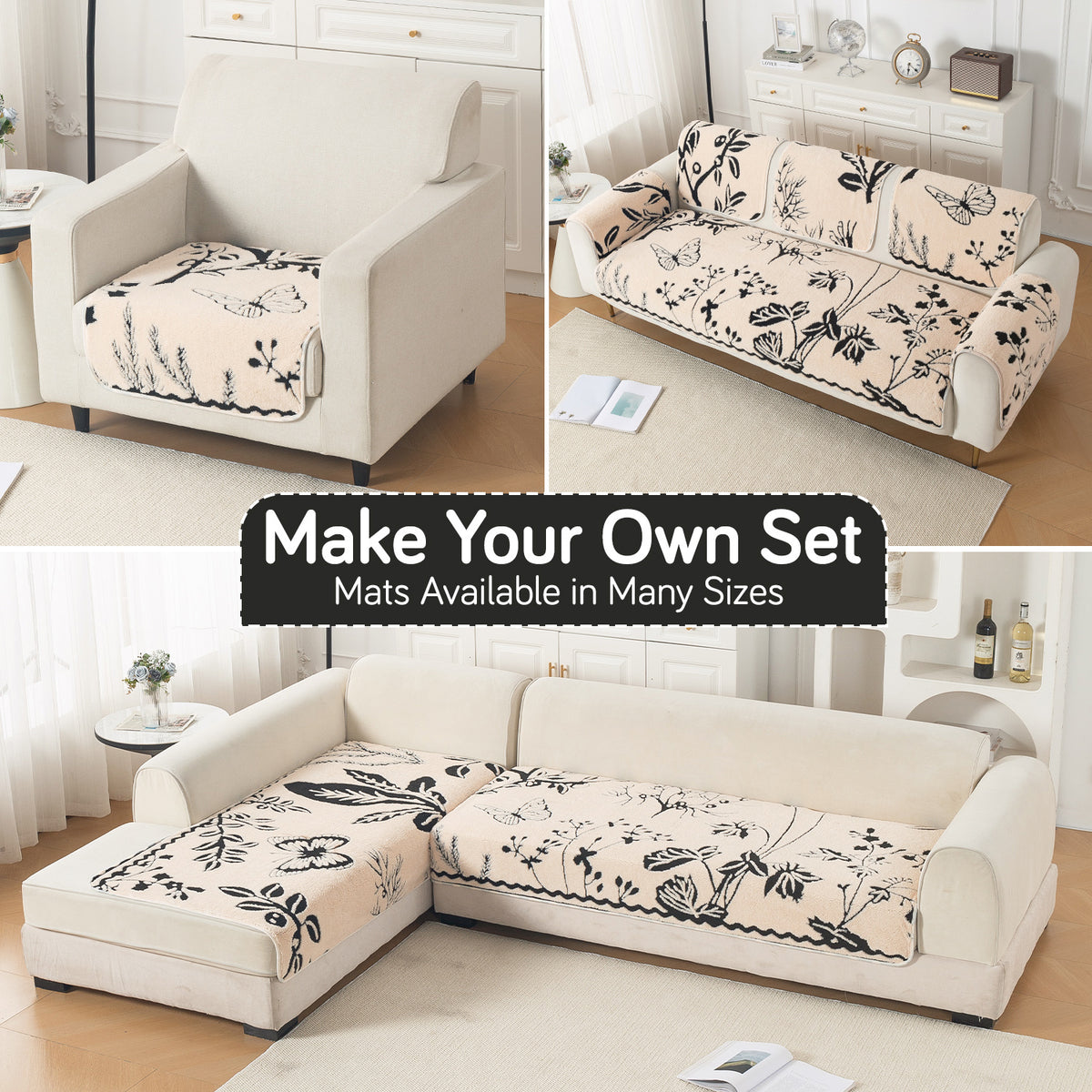 Luxury Plush Sherpa Anti-Slip Sofa Cover Mat, 'Noirea Series'| Butterfly Garden