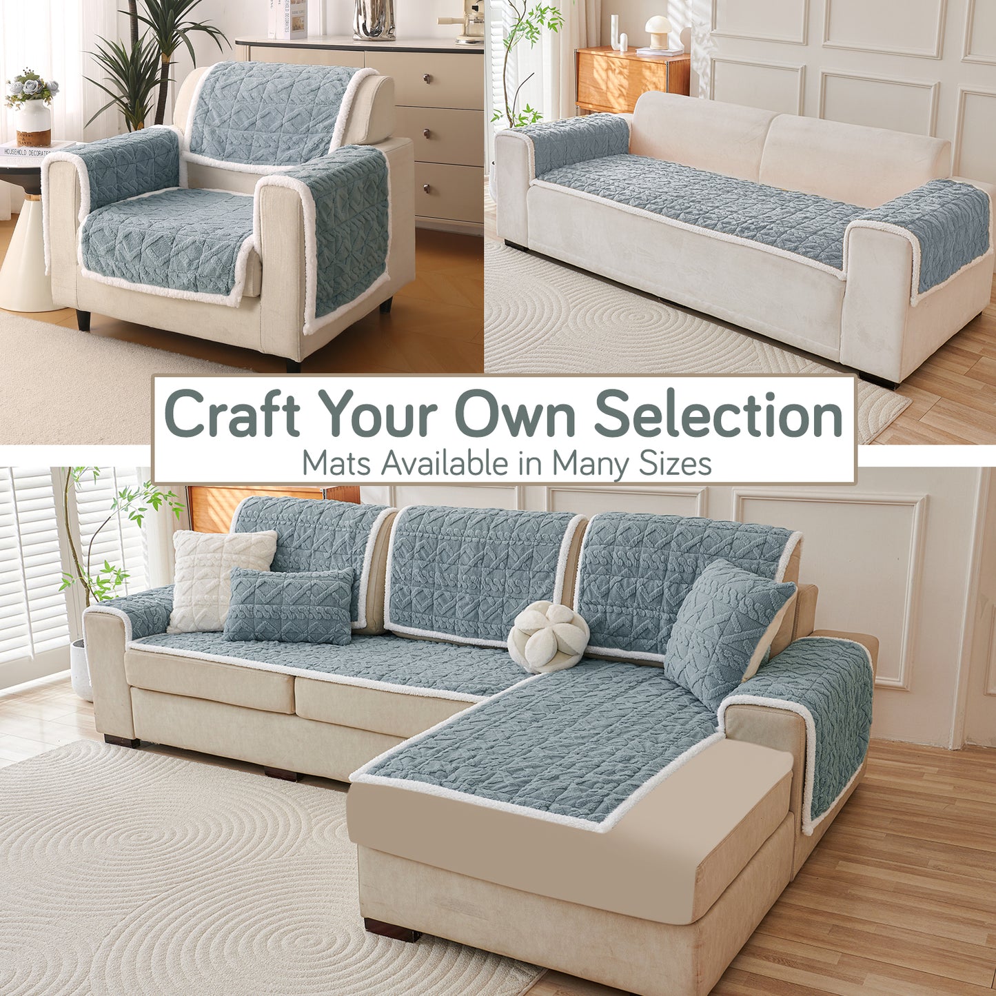 'Italian Caelora' Luxury Jacquard Plush Anti-Slip Sofa Cover Mat - Powder Blue