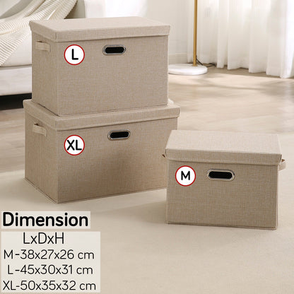 Multipurpose Foldable Storage Box with Lid, Medium / Large / Extra Large, Beige