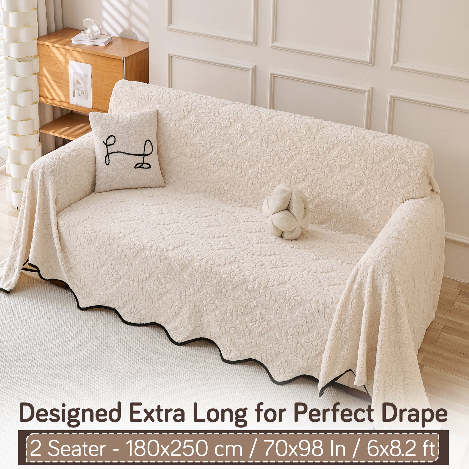 Buy Light Cream Colour Wavy Petal Crest Series Plush Sofa Throw – 2 Seater Sofas | HOKIPO