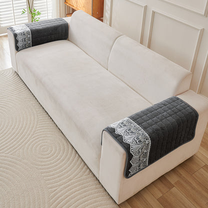 BelleLace Series Imperial Milk Velvet Sofa Cover Mat with Lace Design - Porpoise Grey