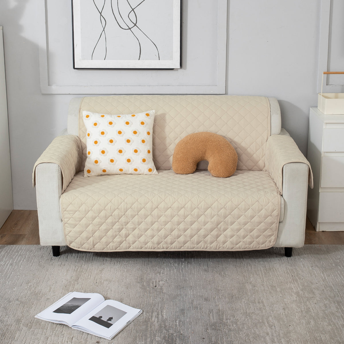 2 seater Cream quilted sofa cover​ 
