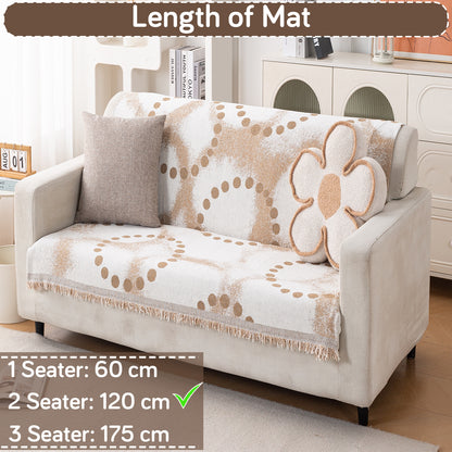 Premium 320 GSM Chenille Sofa Cover 'Serene Abode Series', Latte Dotted Wave