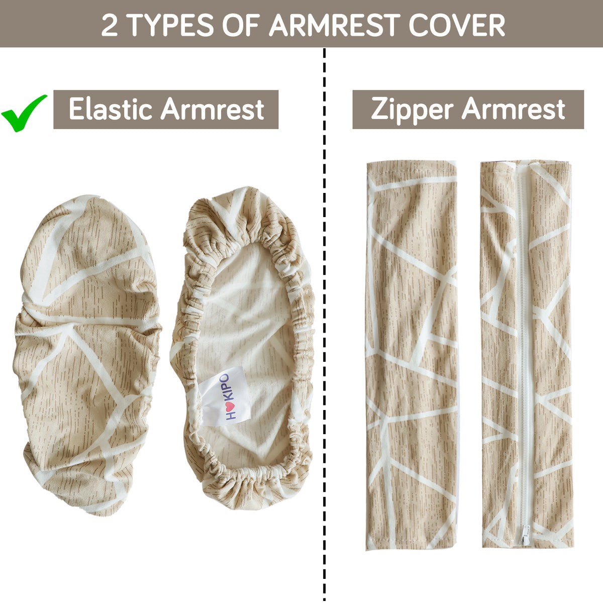 140gsm Printed Armrest Covers for Office Chair (Elastic Style), 1 Pair, Beige Abstract Geometry