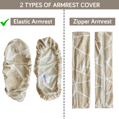 140gsm Printed Armrest Covers for Office Chair (Elastic Style), 1 Pair, Beige Abstract Geometry