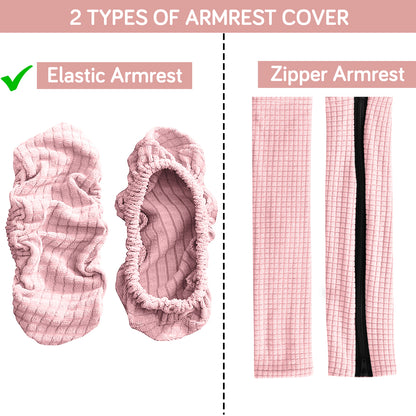 210gsm Jacquard Water Repellent Armrest Covers for Office Chair (Elastic Style), 1 Pair, Pink