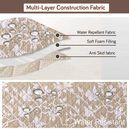 Elira Series Quilted One-Piece L Shape Sofa Cover Mat with Left and Right Chaise, Buff Brown Sillehoute Floral