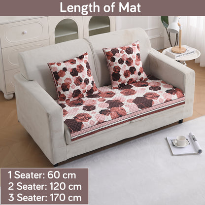 LiefNest Printed Holland Velvet Sofa Mat with Foam Filling - Geometric Hexagon Cider Red for 1/2/3 Seater & Armrest