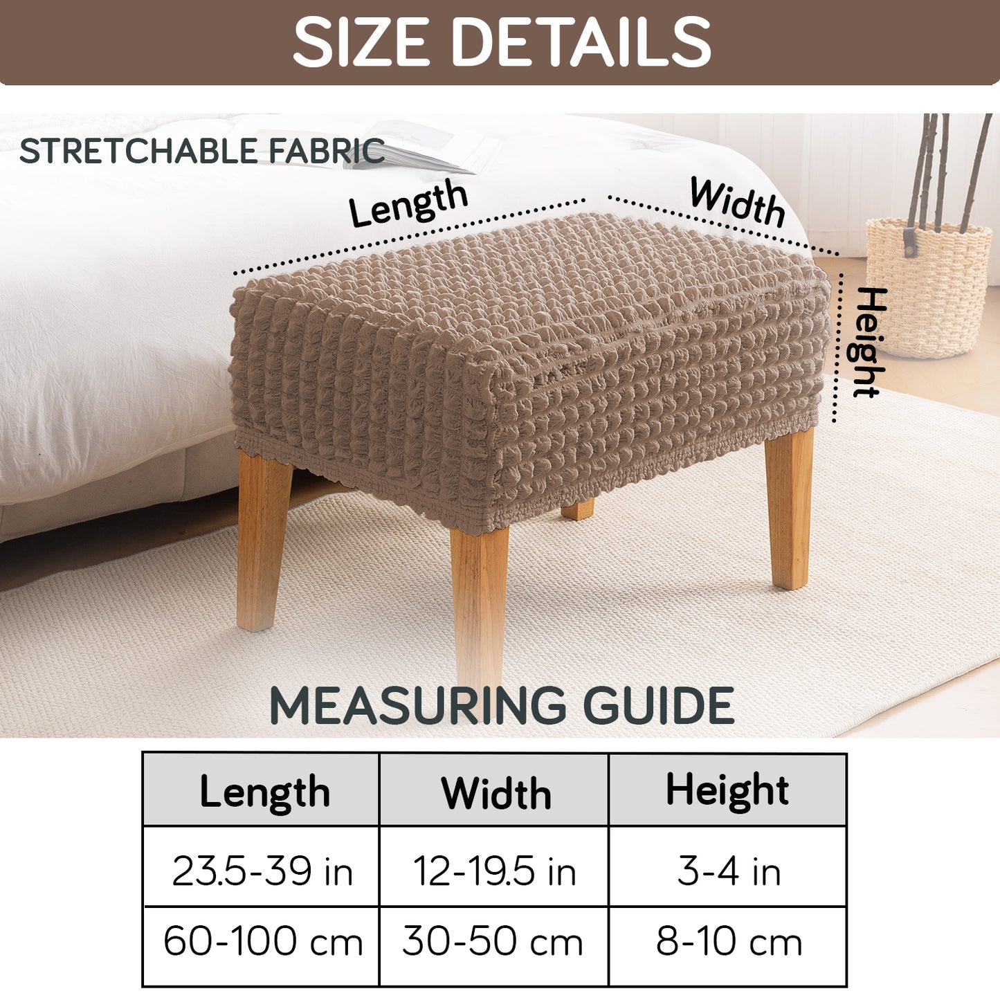 Aria Nova 280 GSM Bubble Stretchable Foot Rest Stool Cover, Mocha Brown