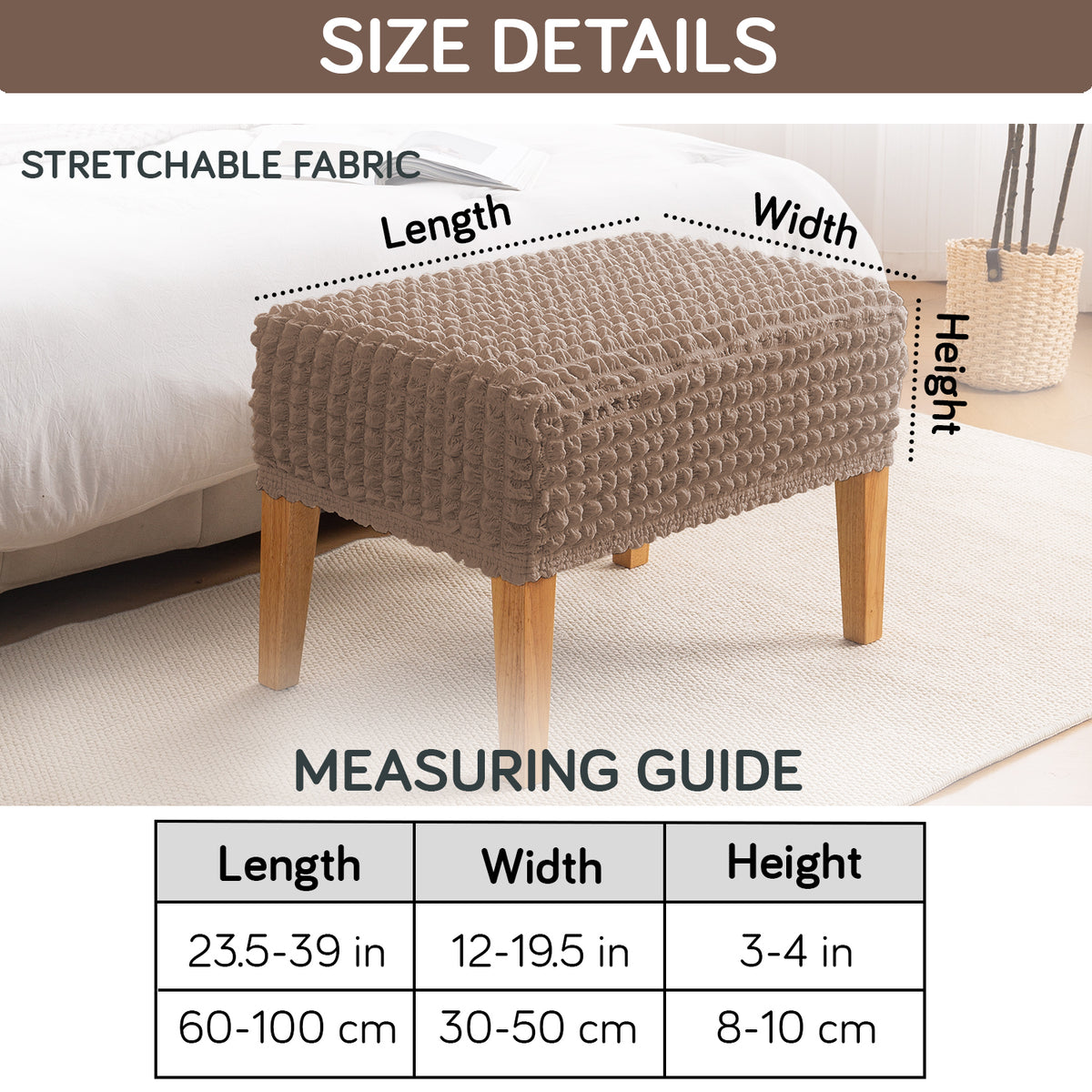 Aria Nova 280 GSM Bubble Stretchable Foot Rest Stool Cover, Mocha Brown