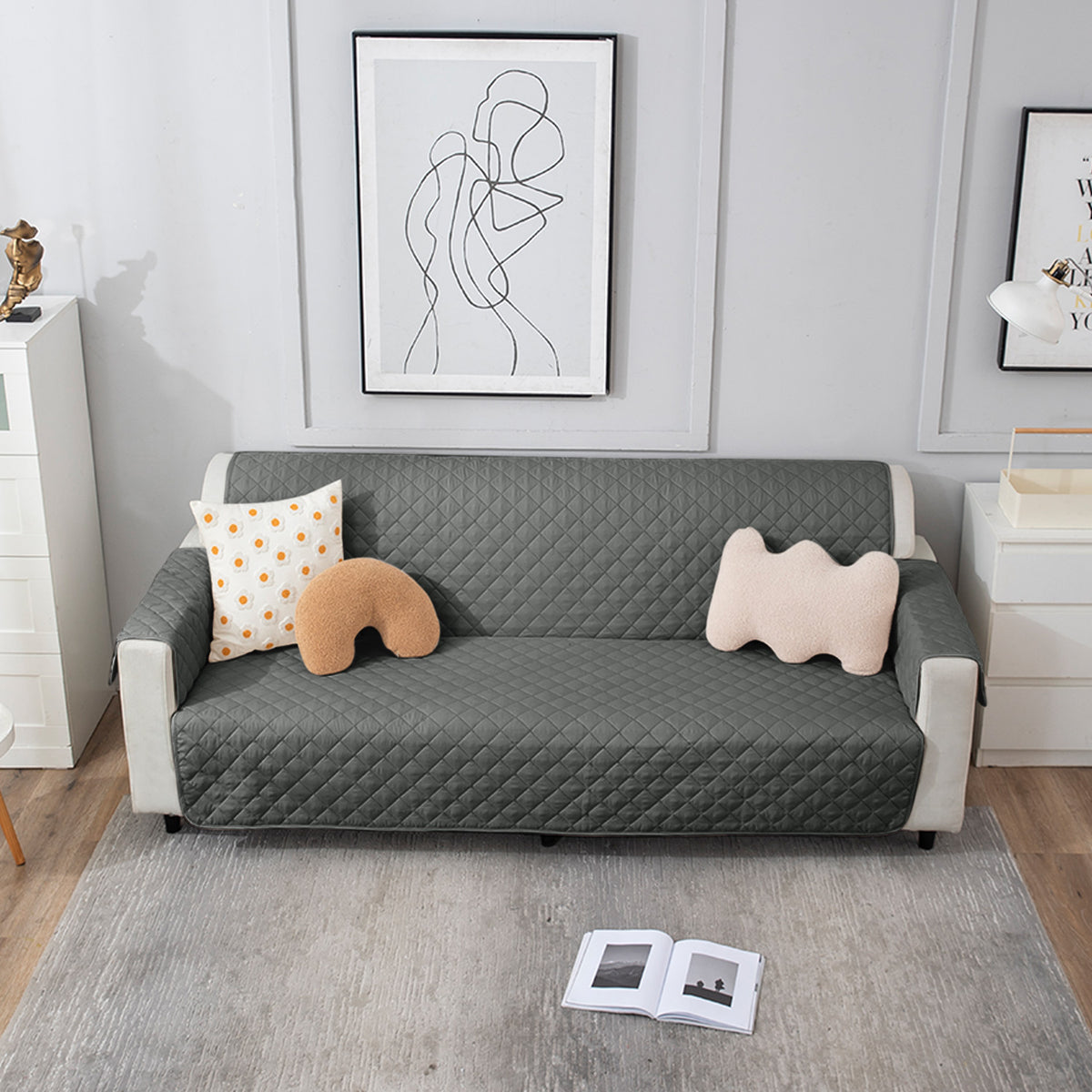 Anchor Grey quilted three seater sofa cover