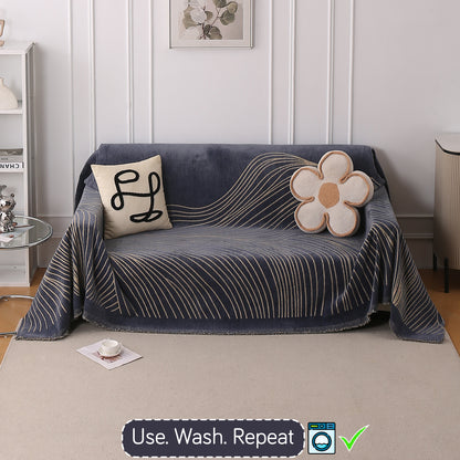 WaveLoom Collection Printed Chenille Sofa Cover Throw Blanket, Dark Grey