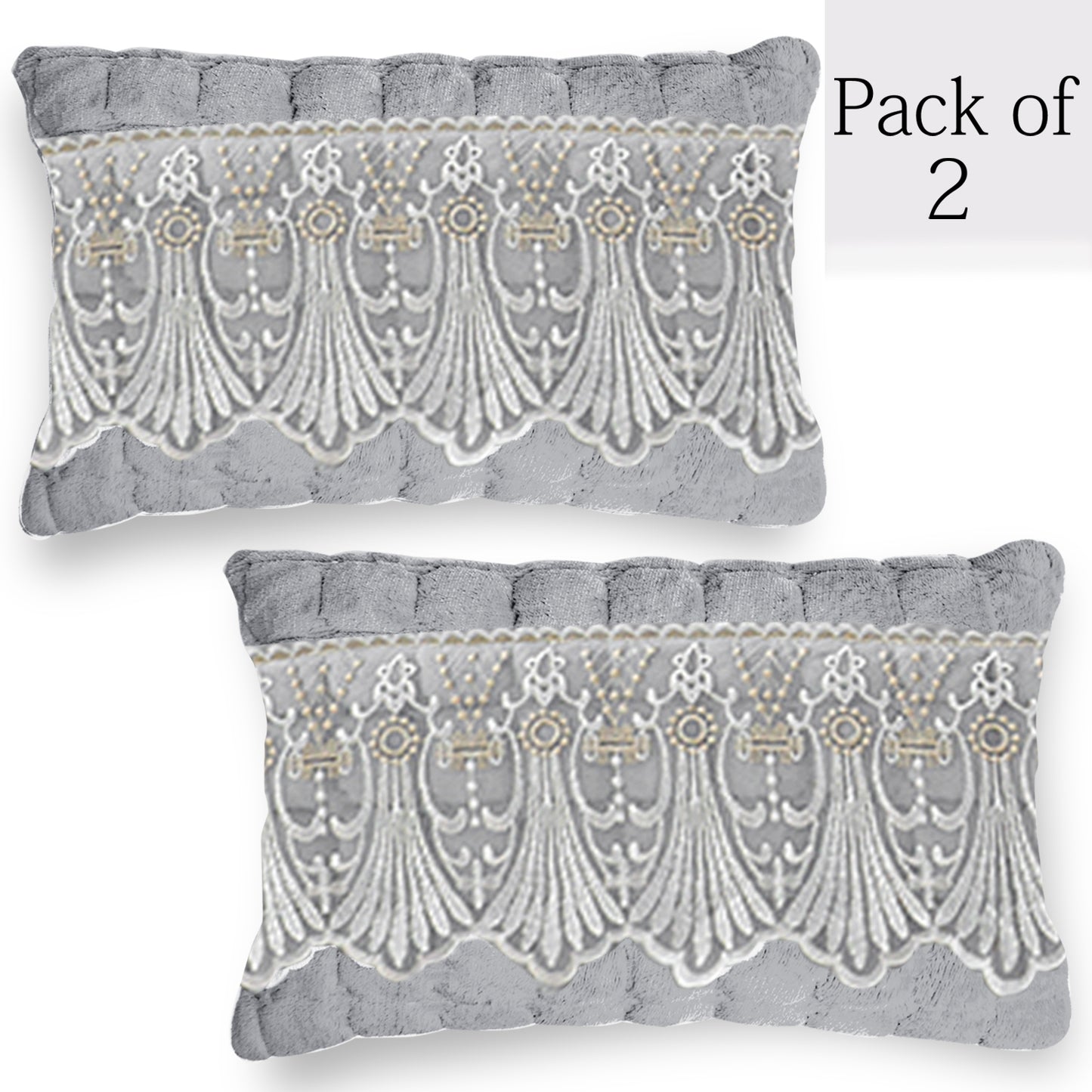 Premium Milk Velvet Sofa Cushion Cover with Lace Design, Cloud Grey