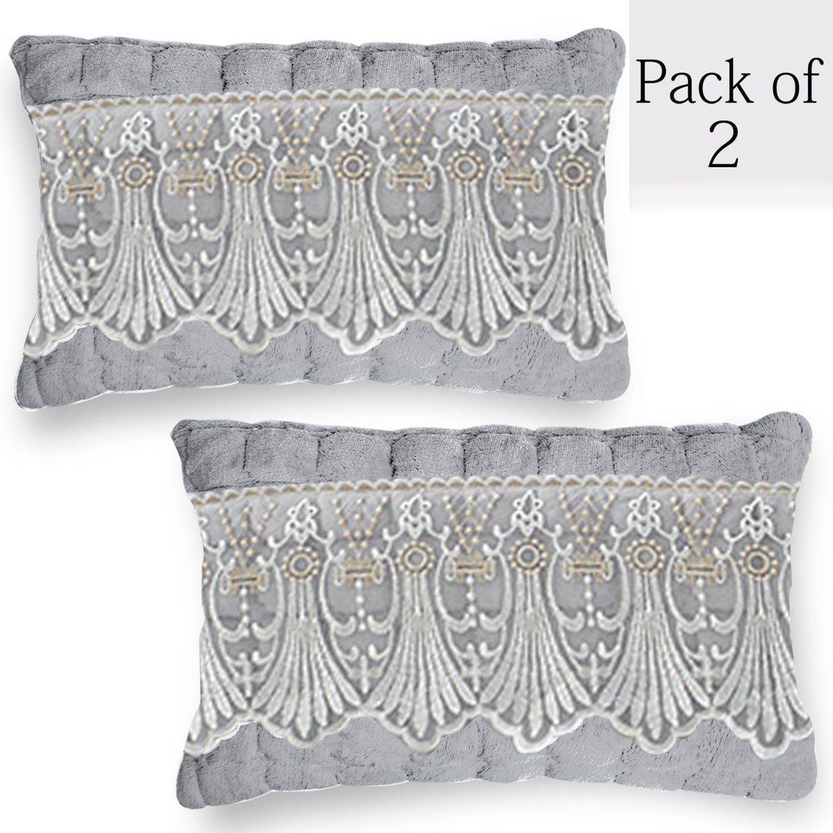Premium Milk Velvet Sofa Cushion Cover with Lace Design, Cloud Grey