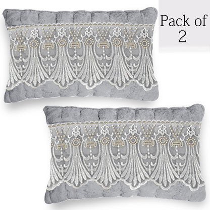 Premium Milk Velvet Sofa Cushion Cover with Lace Design, Cloud Grey