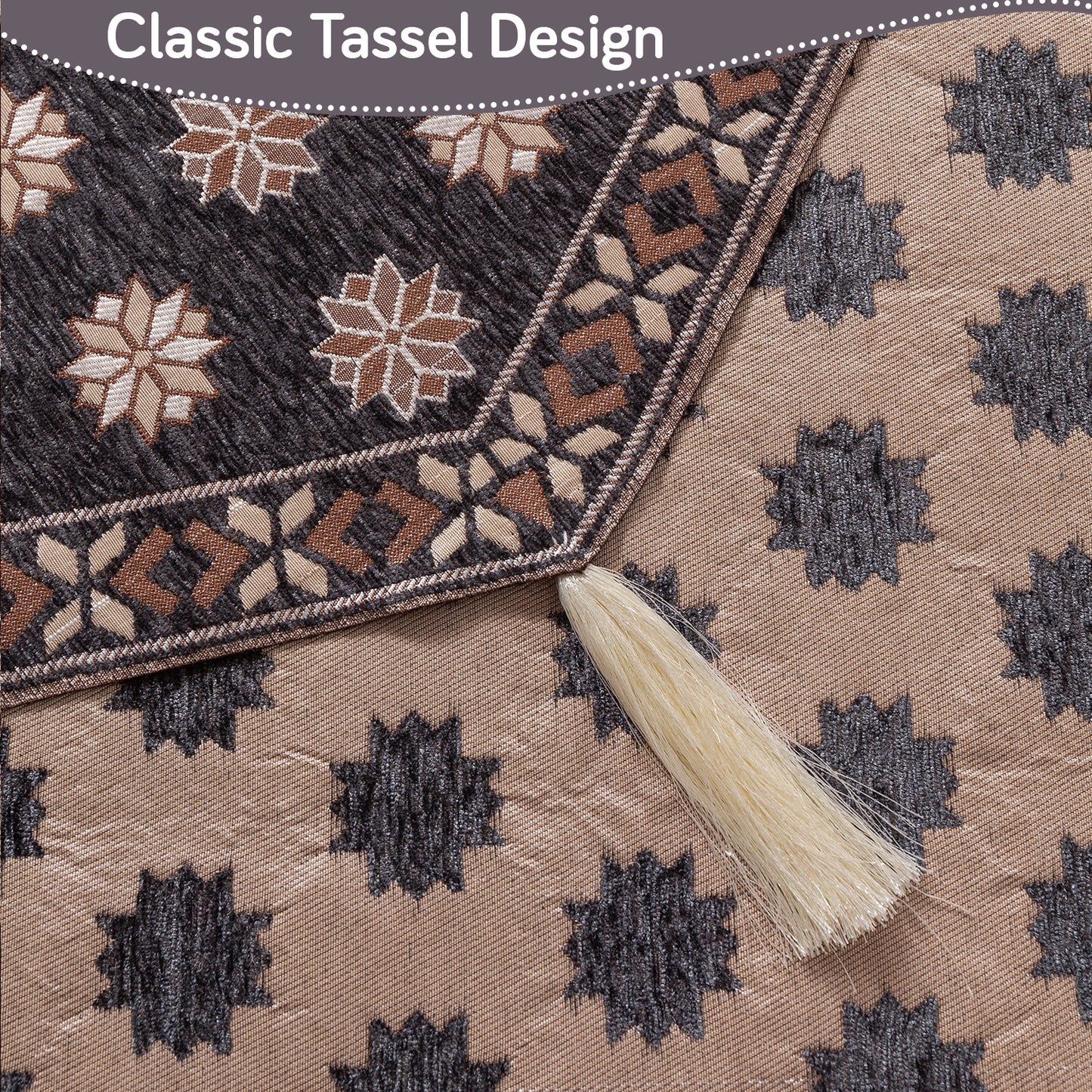 Heritage Weave Premium Jacquard Sofa Cover Set with Tassels - Graphite Grey