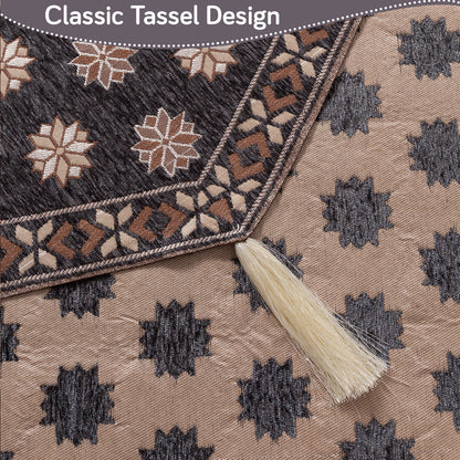Heritage Weave Premium Jacquard Sofa Cover Set with Tassels - Graphite Grey