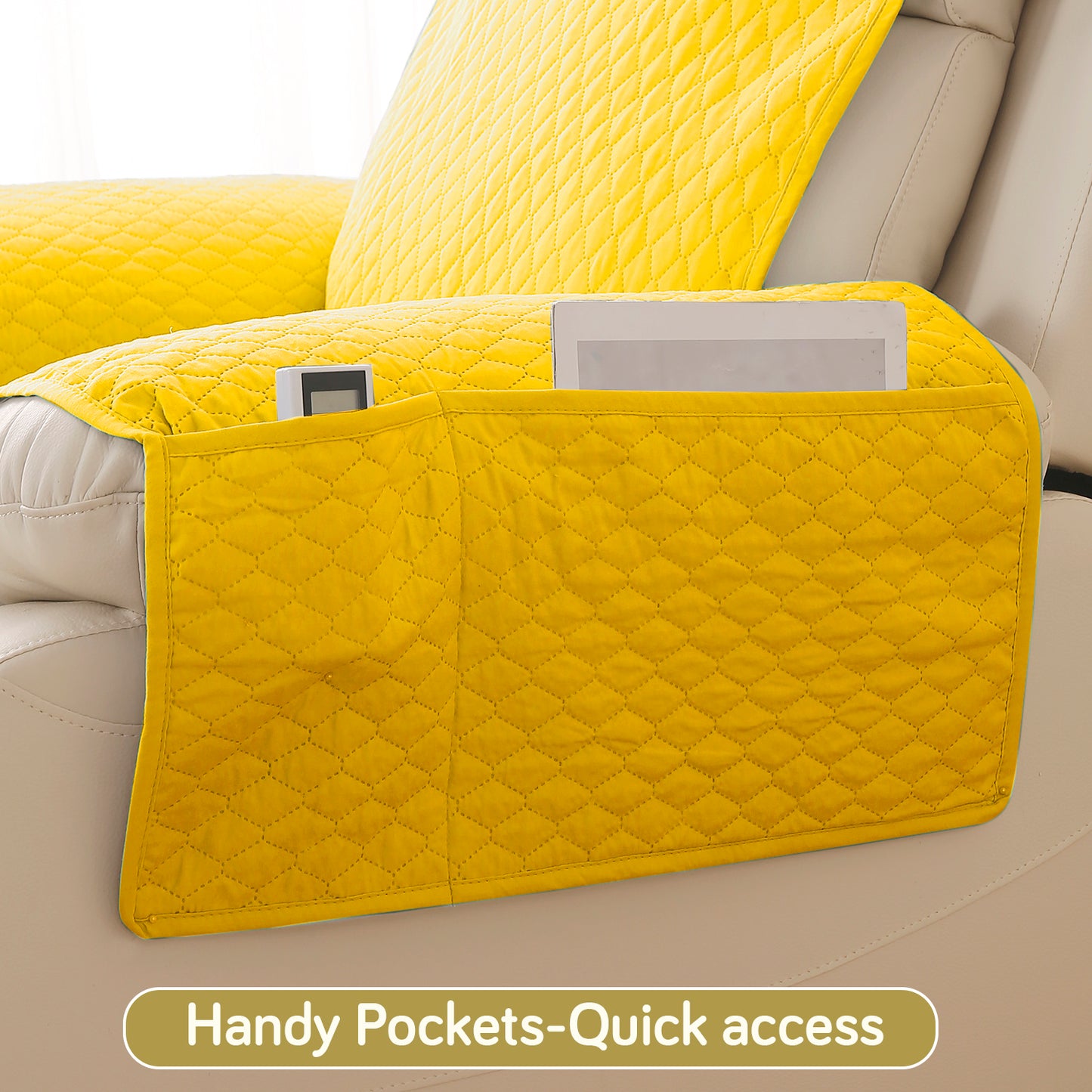 Quilted Recliner Mats for 1 Seater Recliner Sofa, Yellow