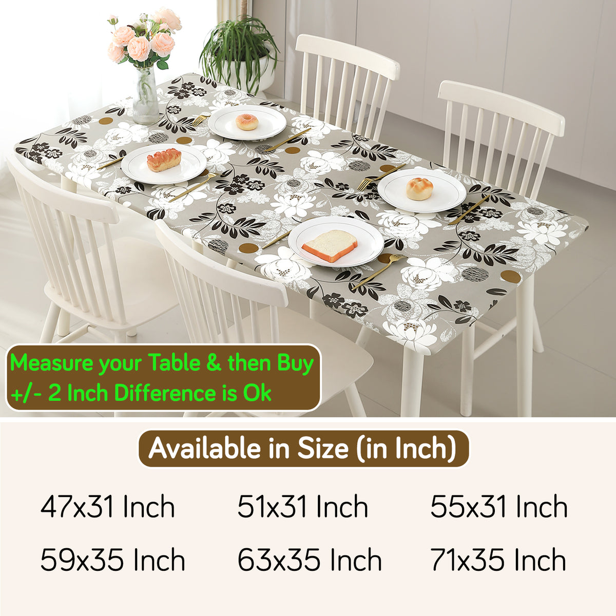 Buy Feather Brown Floral Printed Dining Tables Cover 4 & 6 Seaters with Multiple Sizes for Dining tables