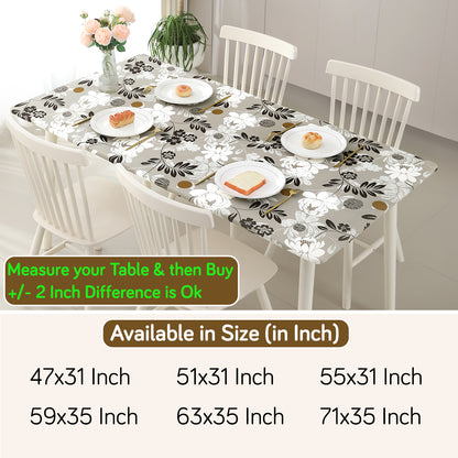 Printed Stretch Fit Water-Repellent & Anti-Slip Table Cloth Cover for 4 Seater / 6 Seater, Feather Brown Floral