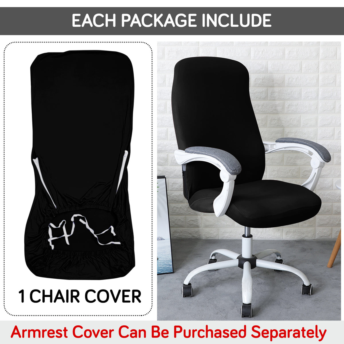 Office Chair Cover for Desk Chair (Mid-Back) – 140 GSM Stretch Fabric – Washable, Durable & Anti-Slip – Fits Mid-Back Office Chairs, Black