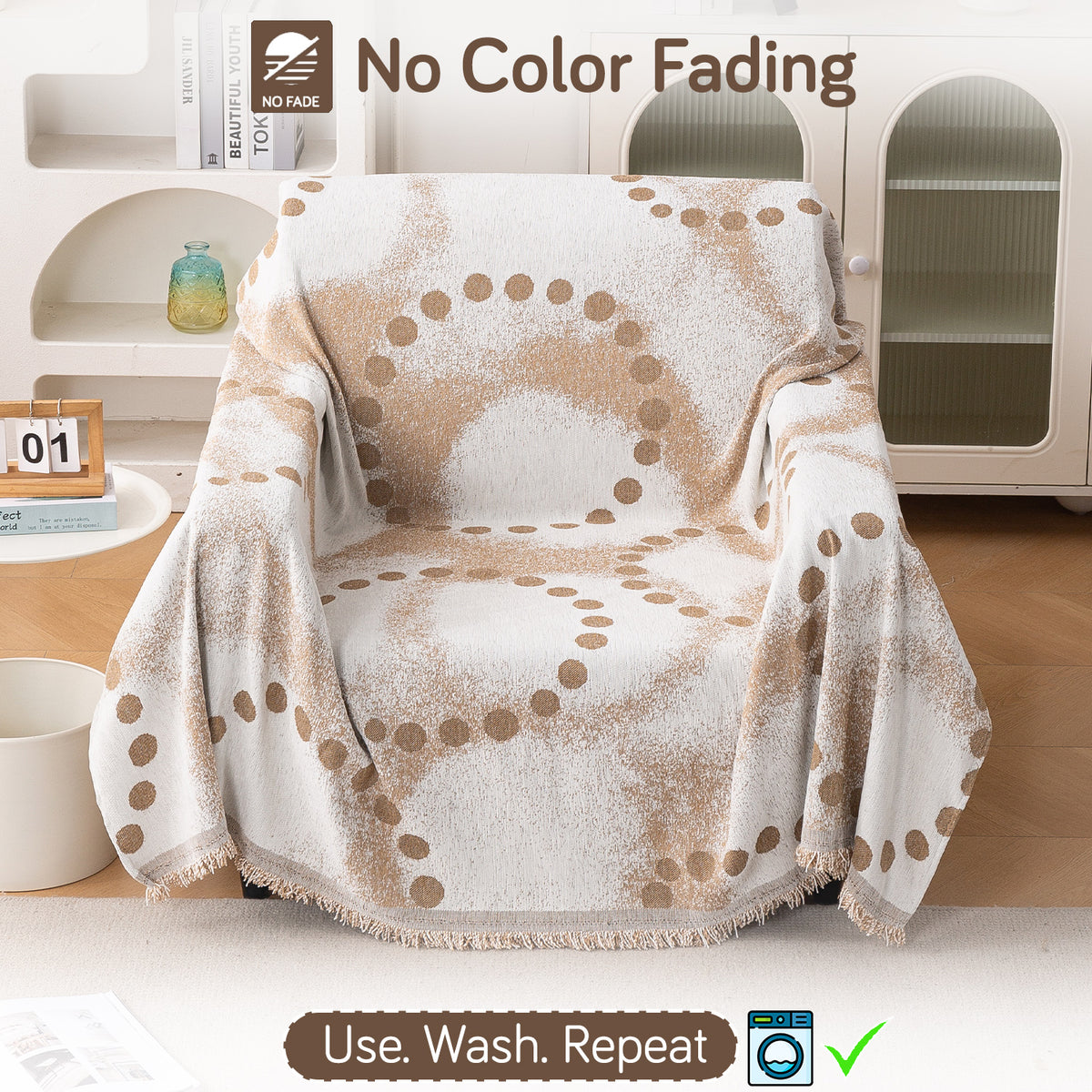 Buy Latte Dotted Wave Serene Abode Chenille 1 Seater Sofa Throw | HOKIPO