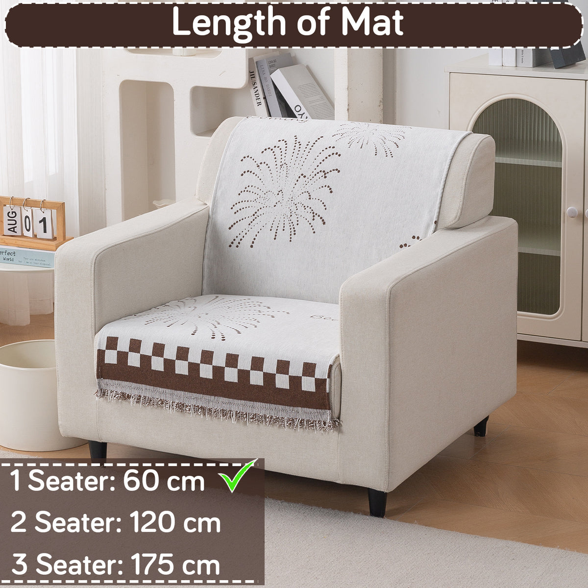 Premium 320 GSM Chenille Sofa Cover 'Serene Abode Series', Brown Dot Burst